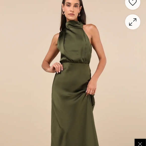 The Lulus Distinctive Charm Olive Green Satin Asymmetrical Maxi Dress - Picture 4 of 11